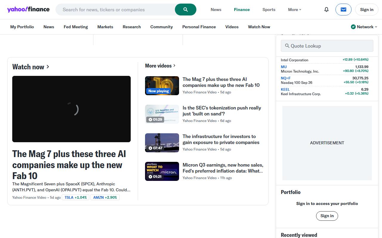 Yahoo Finance preview 1